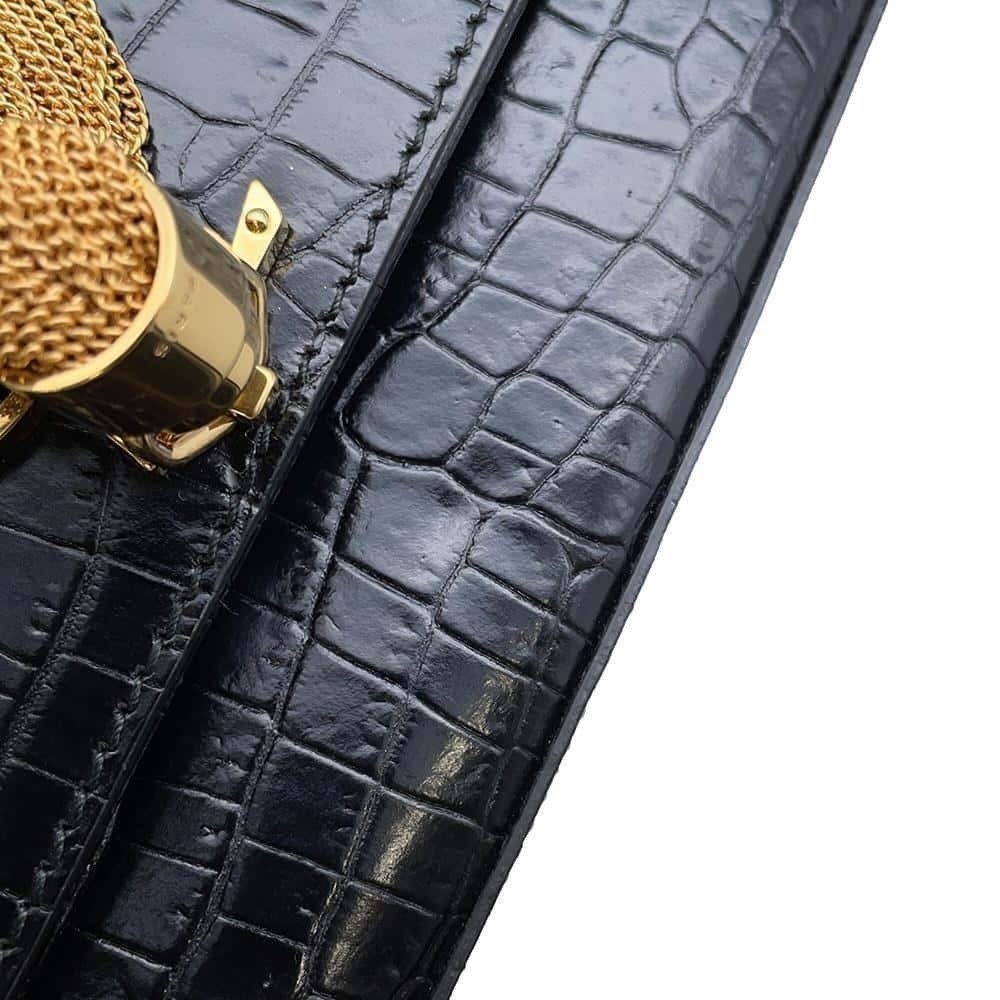 Saint Laurent Paris Chain Shoulder Bag Embossed Leather Tassel Black - Picture 9 of 11